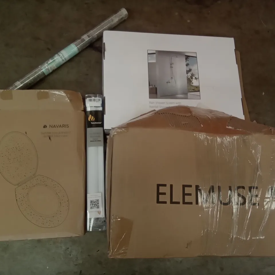 PALLET OF ASSORTED ITEMS INCLUDING NAVARIS GLITTER TOILET SEAT, TAIYUHOMES DAY AND NIGHT ROLLER BLIND, RAIN SHOWER SYSTEM, ELEMUSE MATTRESS TOPPER, VARY PAPER PEEL & STICK