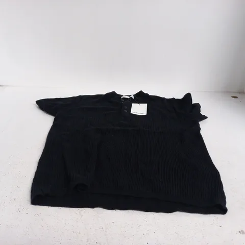 BERSHKA BLACK RIBBED KNIT CARDIGAN – SIZE M