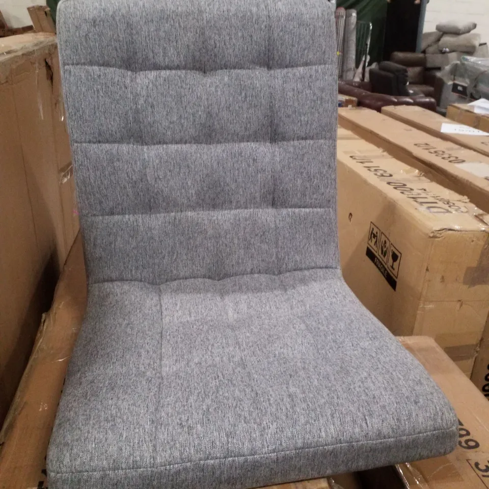 BOX CONTAINING SET OF 4 GREY FABRIC DINING CHAIRS (NO LEGS)