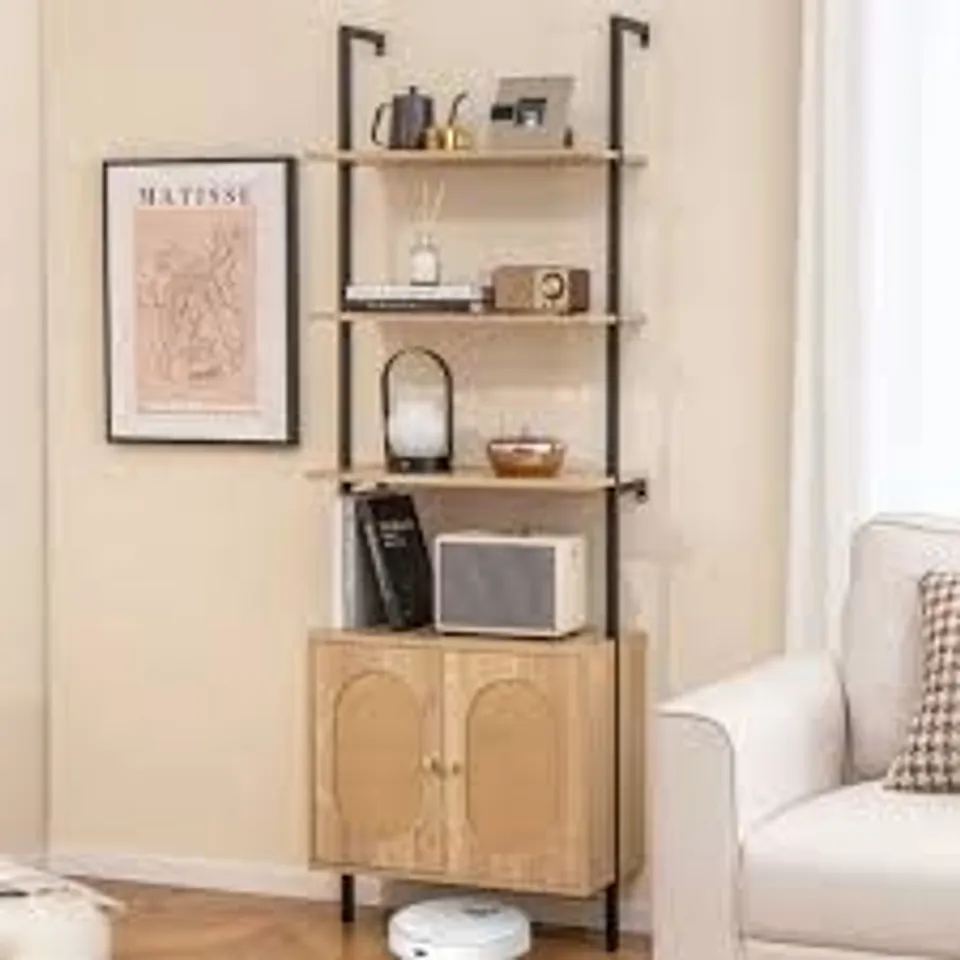 BOXED COSTWAY 2 DOOR 4 SHELF NATURAL WALL MOUNTED BOOKSHELF