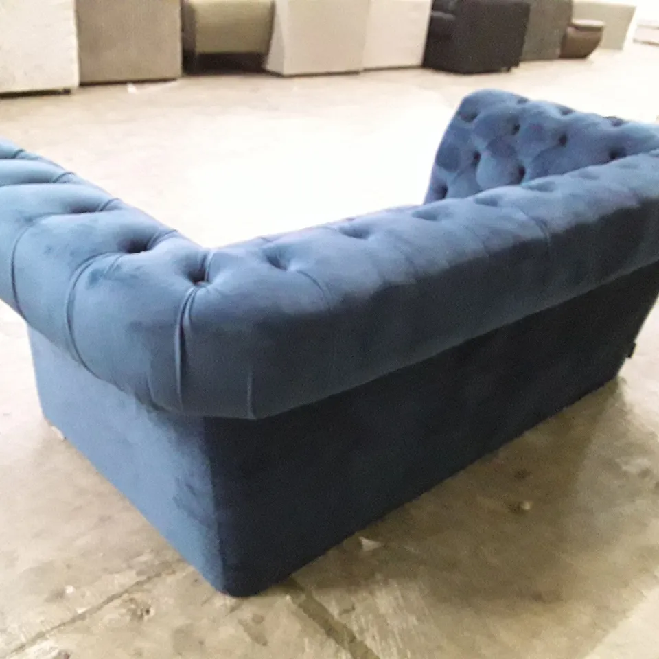 QUALITY DESIGNER BENNER 172CM VELVET SCROLL ARM BENNERFIELD LOVESEAT - DARK BLUE FABRIC