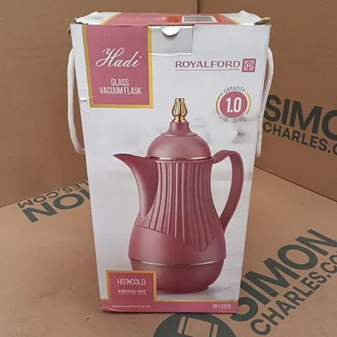 BOXED HADI GLASS VACUUM FLASK - PINK (1 BOX)