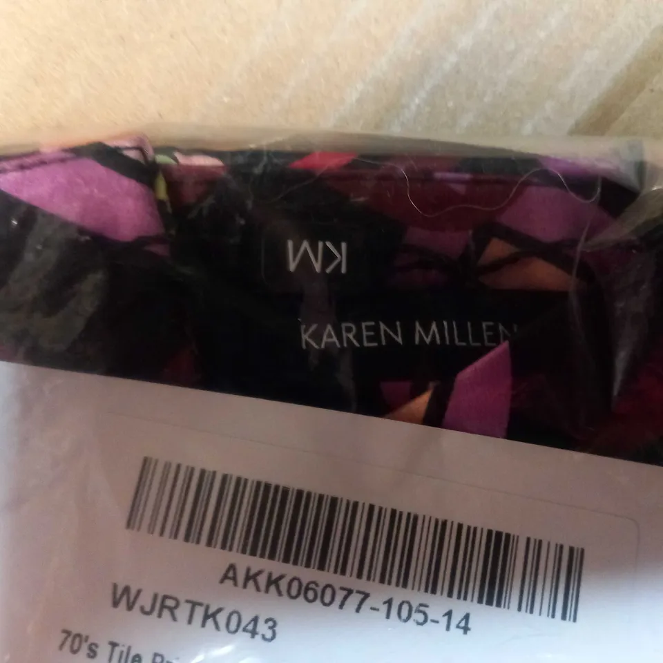 PACKAGED KAREN MILLEN 70'S TILE PRINT BOW BLOUSE - SIZE 6