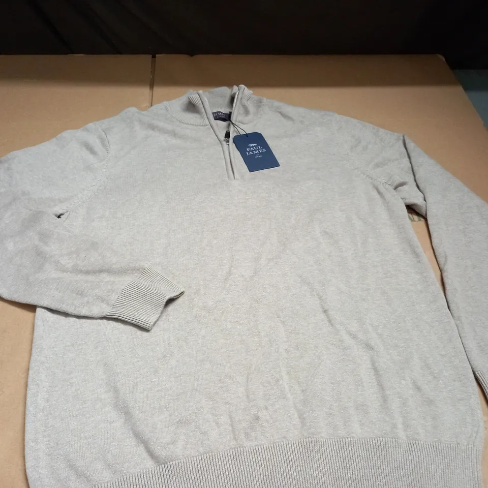 PAUL JAMES QUARTER ZIP JUMPER IN NATURAL - L