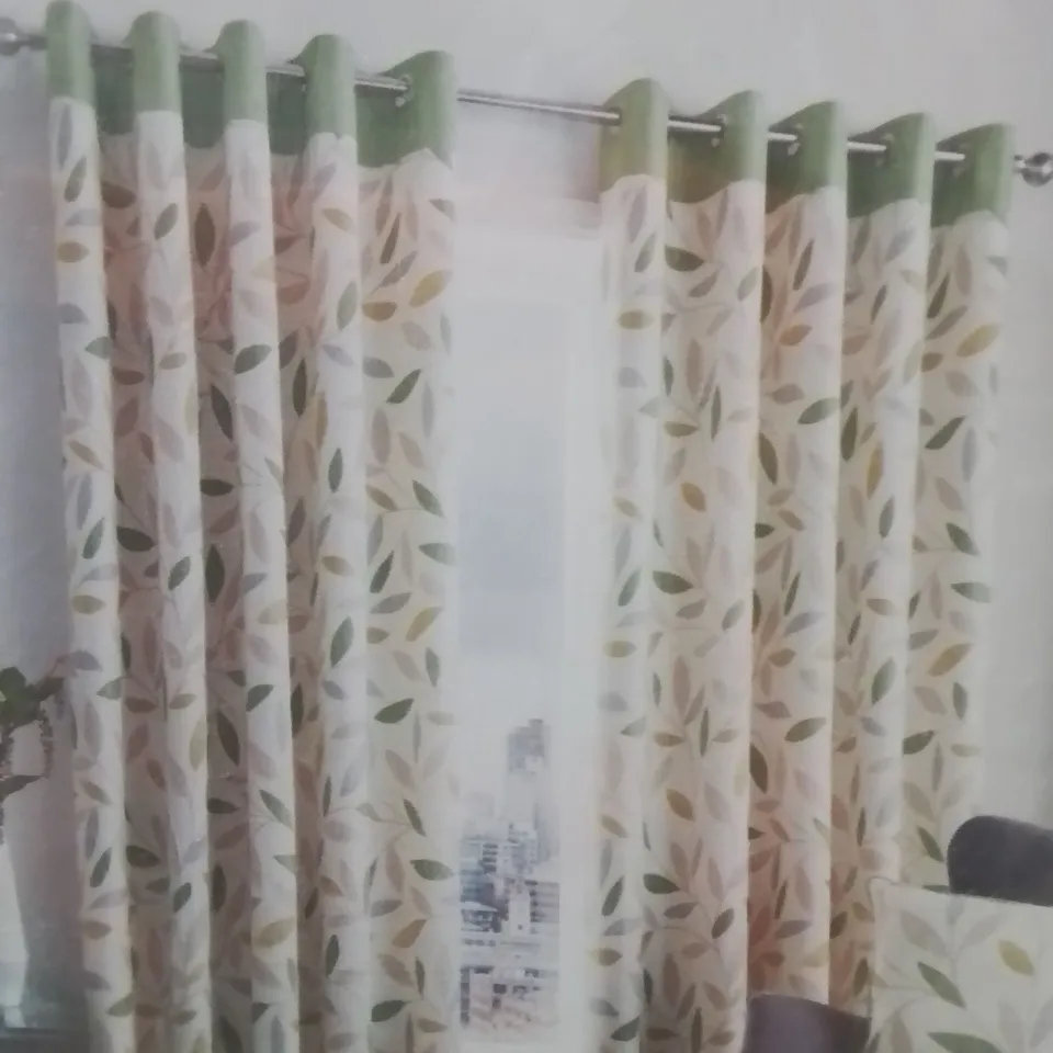 BRAND NEW FUSION FULLY LINED EYELET CURTAINS 117 X 137CM -CREAM/GREEN-