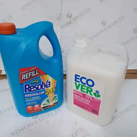 LOT OF 2 ITEMS TO INCLUDE ECOVER FABRIC SOFTENER REFILL - 5L, RESOLVA POPWER PUMP REFILL WEEDKILLER - 5L