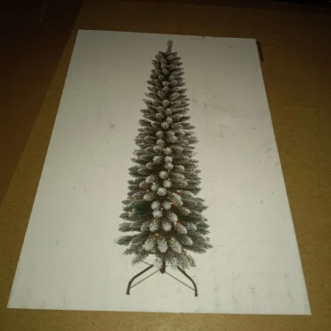 BOXED 6FT PRE-LIT FLOCKED PENCIL BLACK CHRISTMAS TREE 