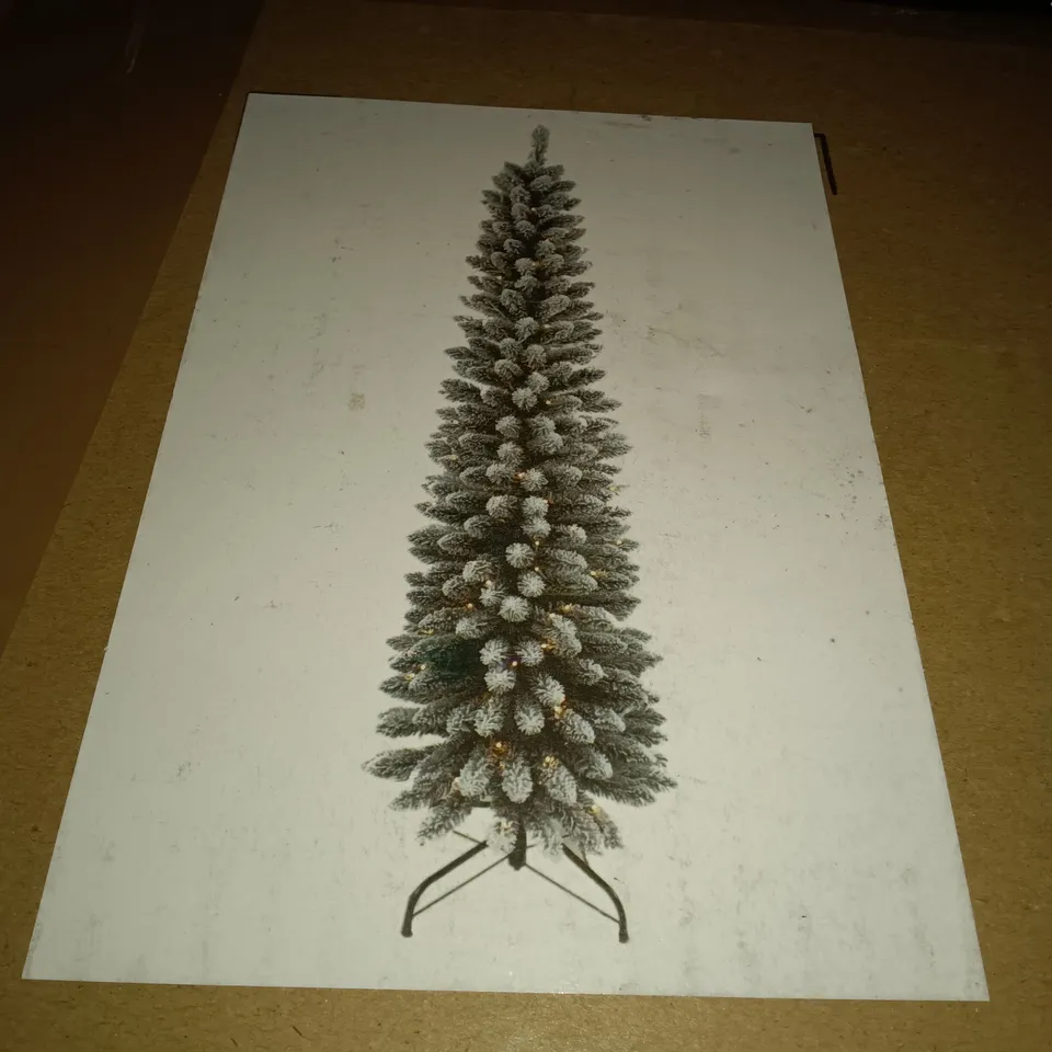 BOXED 6FT PRE-LIT FLOCKED PENCIL BLACK CHRISTMAS TREE 