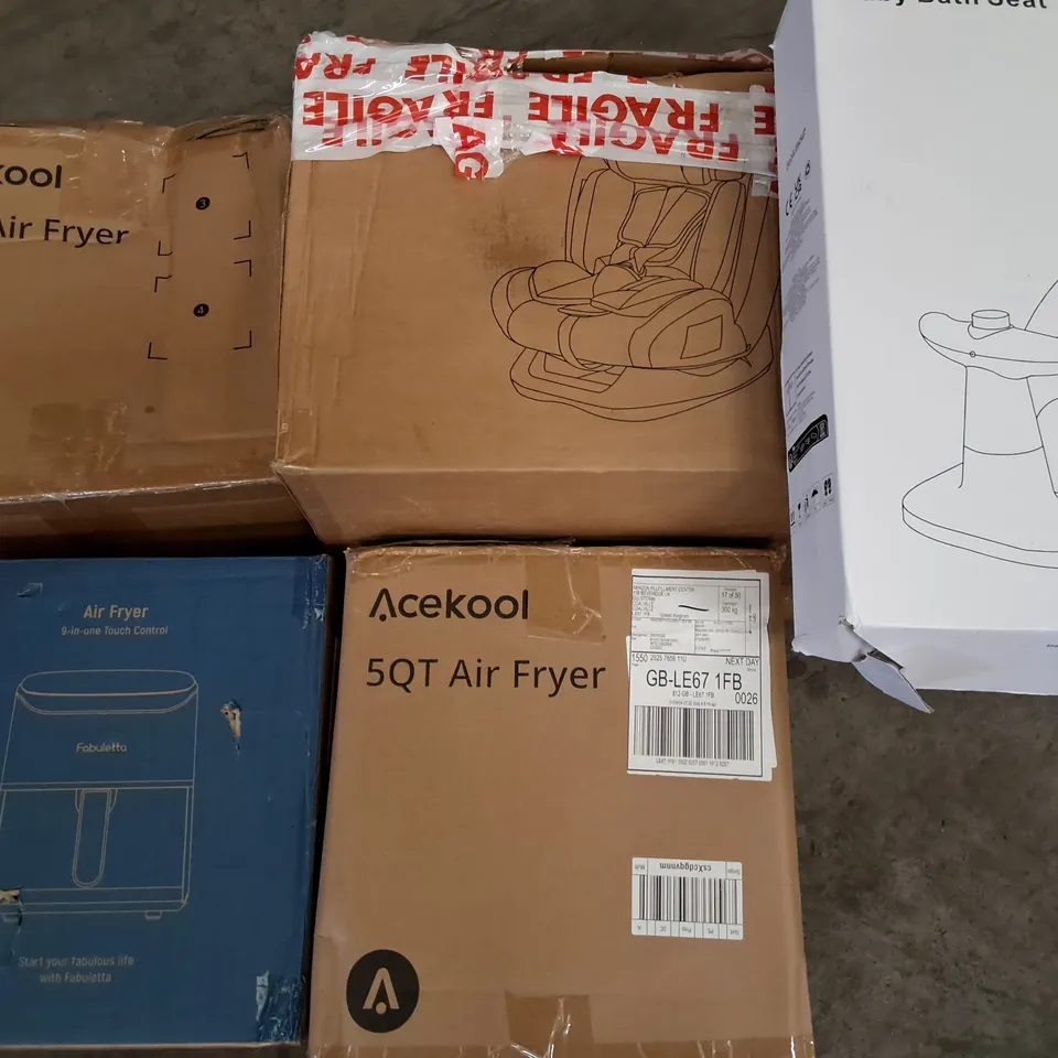 PALLET OF ASSORTED HOUSEHOLD ITEMS TO INCLUDE AIR FRYERS, BABY BATH SEATS AND CEILING LIGHT