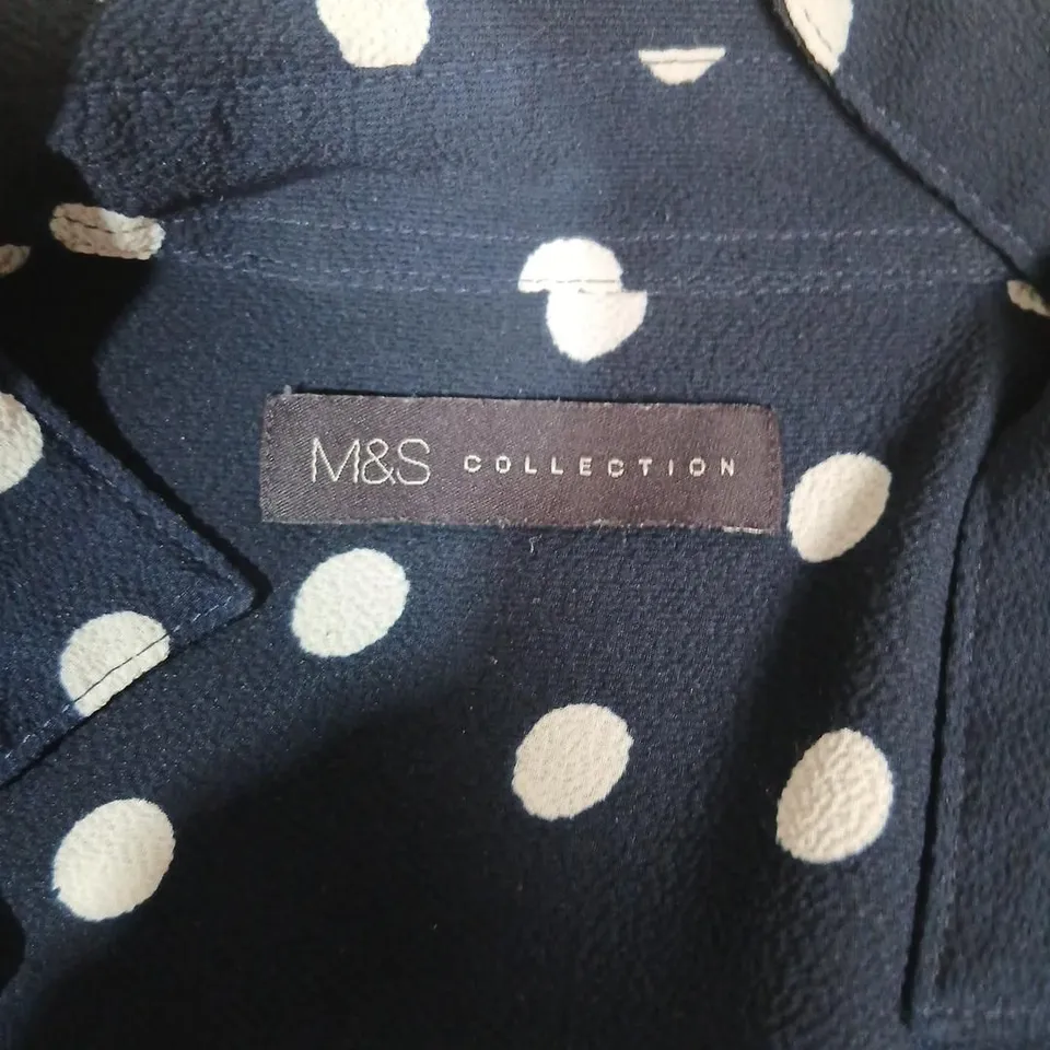 M&S COLLECTION WOMEN'S NAVY POLKA DOT BLOUSE SIZE 14