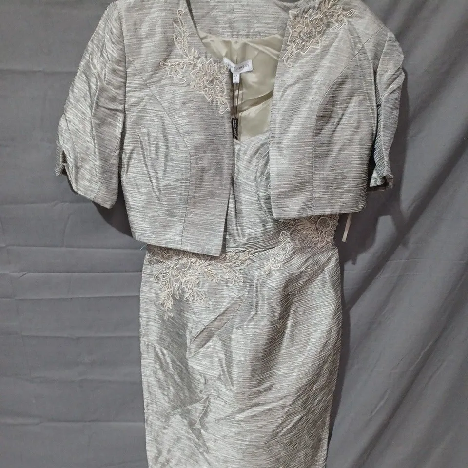 JOHN CHARES 2 PIECE FLORAL JACKET & DRESS IN GREY/SILVER - UK 8