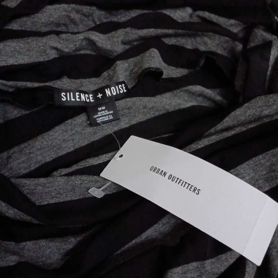 SILENCE + NOISE STRIPED DRAPED-NECK TOP - GREY/BLACK, URBAN OUTFITTERS (M)