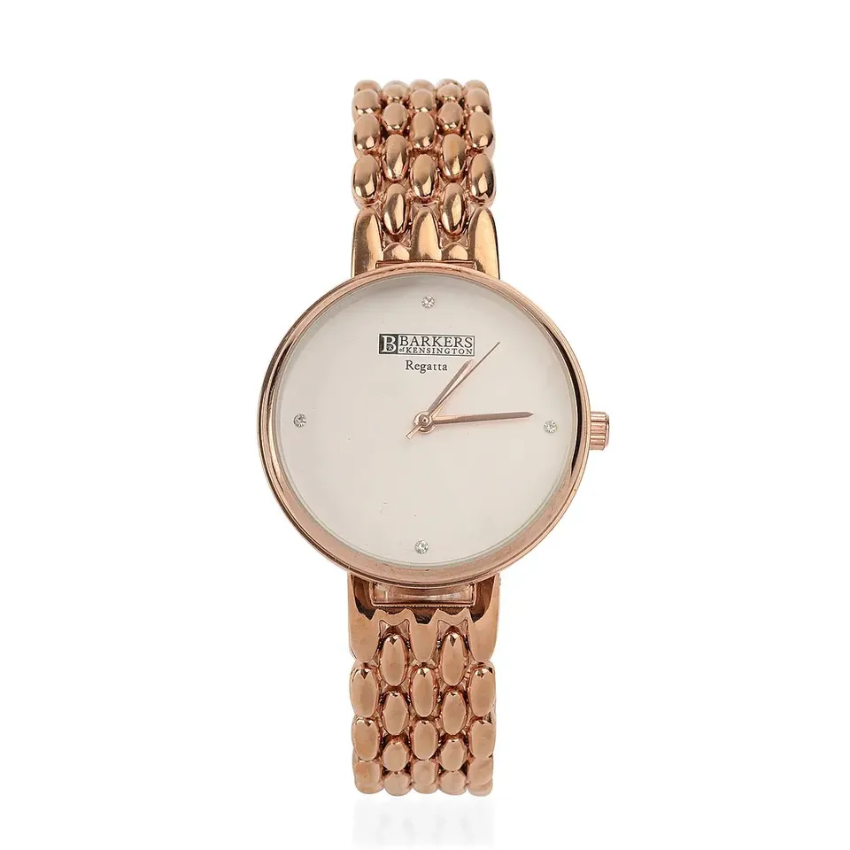 BARKERS OF KENSINGTON REGATTA WHITE DIAL ROSE GOLD STRAP WRISTWATCH 
