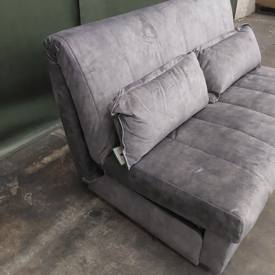 QUALITY DESIGNER APPLEY VELVET UPHOLSTERED SOFA BED - SILVER