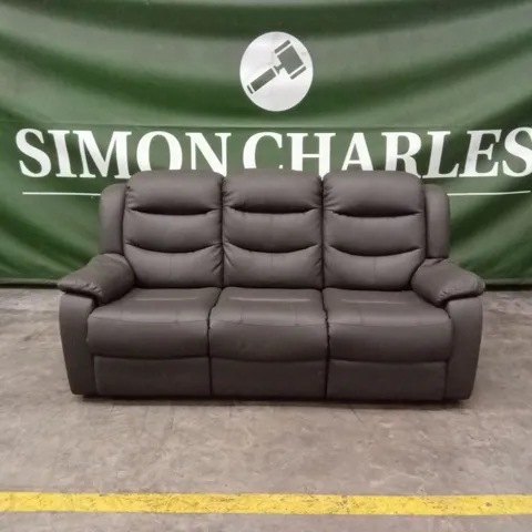 ROTHBURY LUXURY FAUX LEATHER HIGH BACK  3 SEATER MANUAL RECLINER SOFA - CHARCOAL