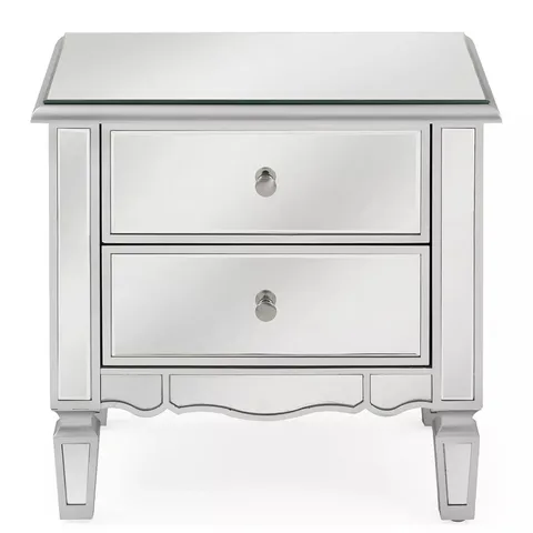 BOXED GRADE 1 MIRAGE 2 DRAWER BEDSIDE MIRRORED CABINET