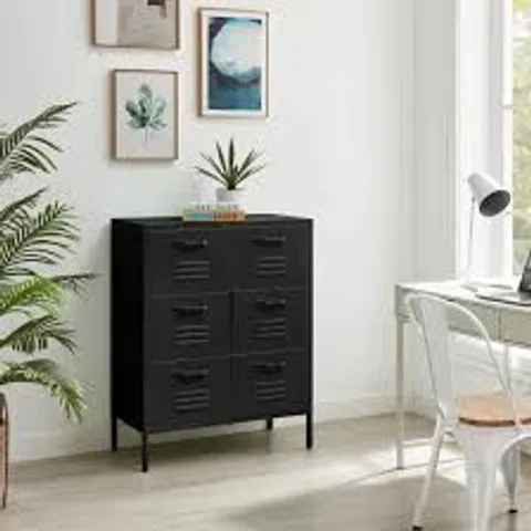 BOXED TEKSI BLACK METAL 6 DRAWER LOCKER CABINET SIDEBOARD 