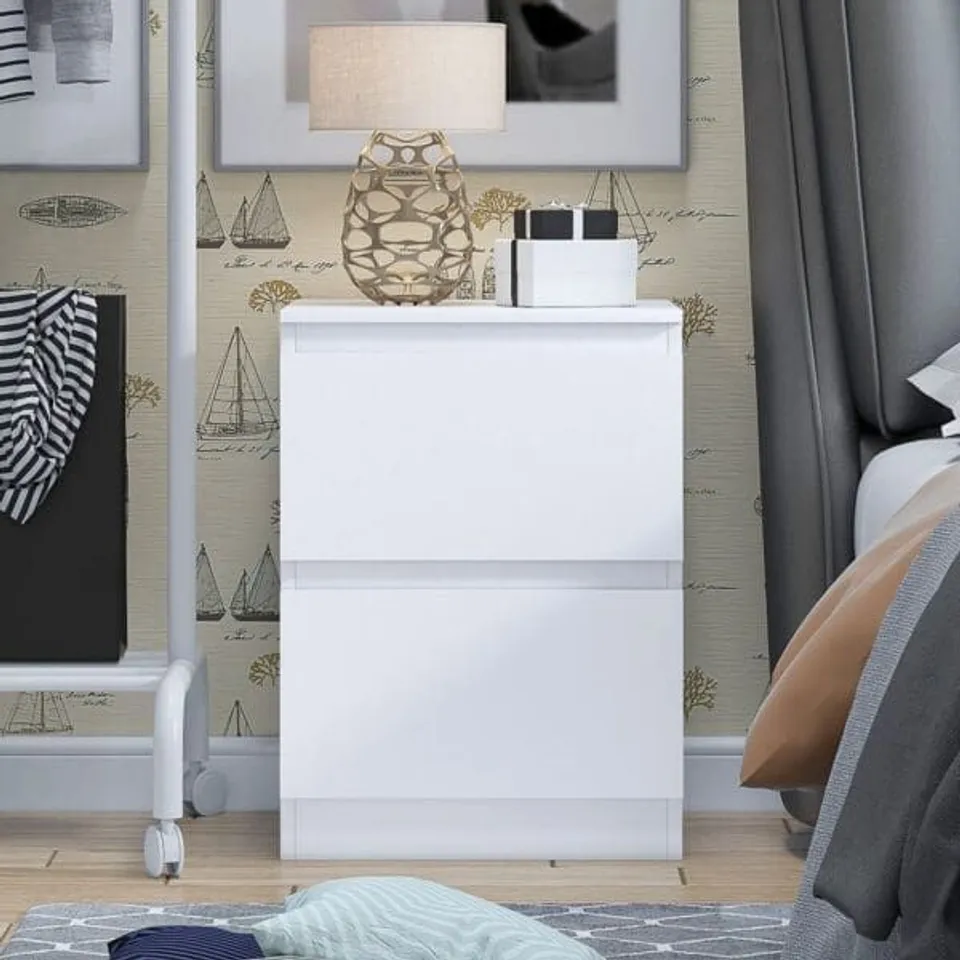 CARLTON 2 DRAWER BEDSIDE NIGHTSTAND - MATT WHITE