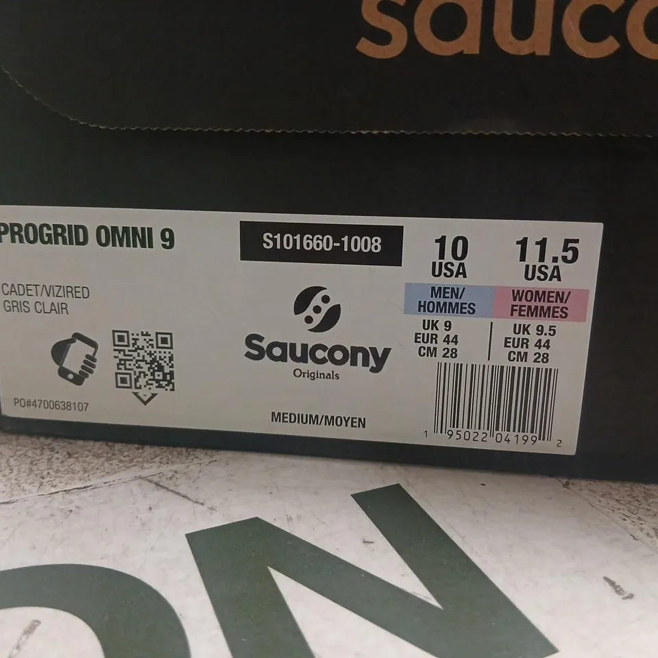 SAUCONY PROGRID OMNI 9 RUNNING SHOES – GREY/BLACK, UK 9 (MEN) / UK 9.5 (WOMEN)