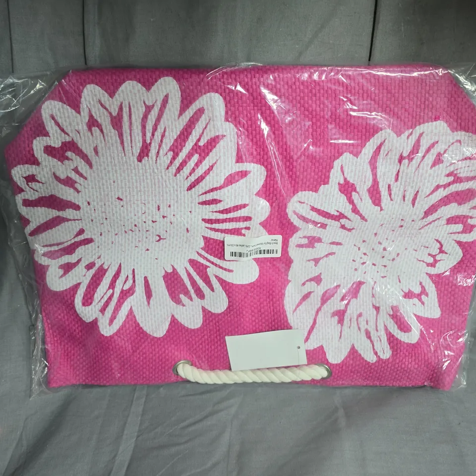 PINK FLORAL TOTE BAG WITH ROPE HANDLES