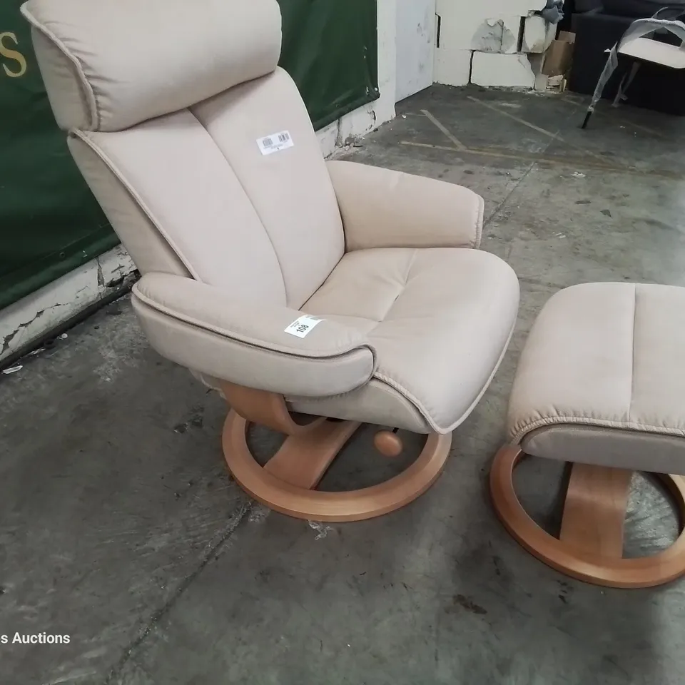 QUALITY BRITISH DESIGNER & MANUFACTURED G PLAN BERGEN SWIVEL/RECLINING CHAIR & FOOTSTOOL STINGRAY LINEN