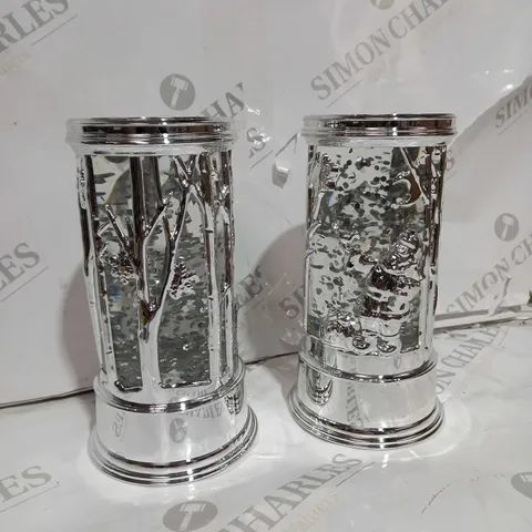 BOXED HOME REFLECTIONS SET OF PRELIT SWIRLING GLITTER SCENIC PILLARS - SILVER