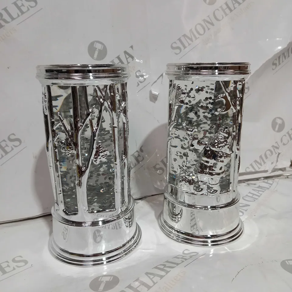 BOXED HOME REFLECTIONS SET OF PRELIT SWIRLING GLITTER SCENIC PILLARS - SILVER