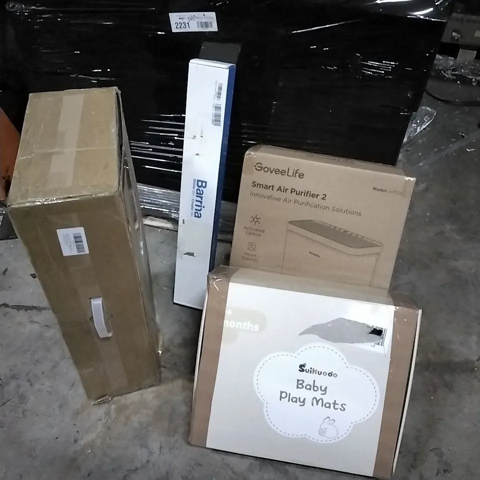 PALLET OF HOUSEHOLD ITEMS TO INCLUDE BABY PLAY MATS, SMART AIR PURIFIER 2, GROW LIGHT, BLENDER AND OTHER ASSORTED ITEMS...