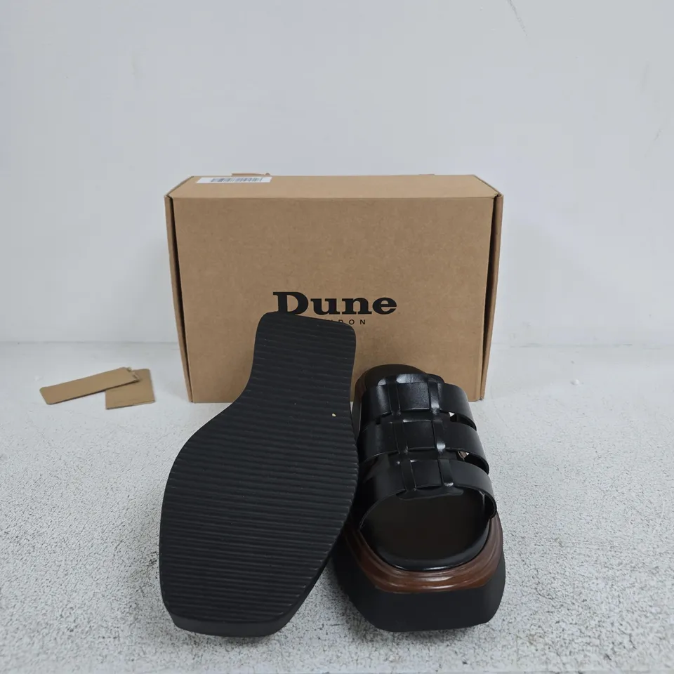 DUNE LONDON BLACK LEATHER PLATFORM SANDALS – UK 7 (EU 40) - MODEL 484 LANTO