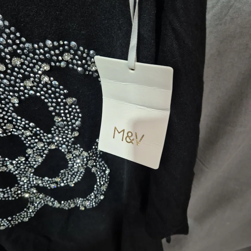 M&V BLACK EMBELLISHED LONG-SLEEVE TOP – SIZE TU