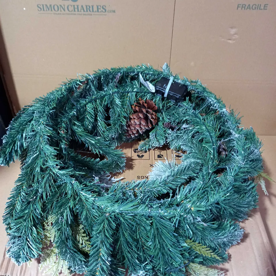 FROSTED CONE WREATH PRE LIT RRP £39.99