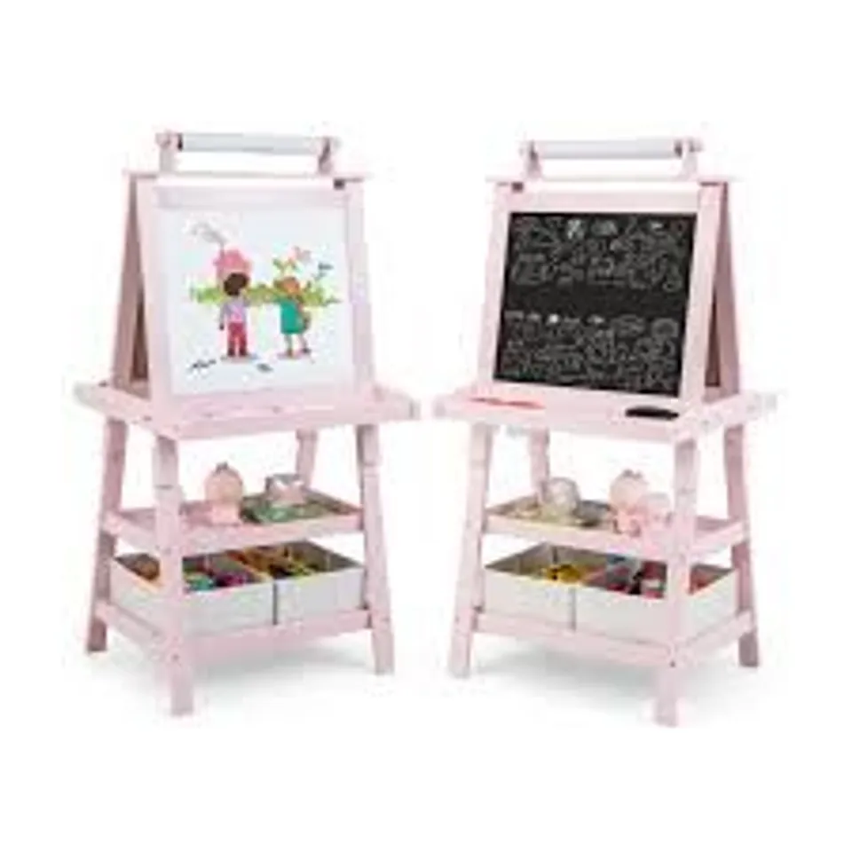 BOXED COSTWAY COSTWAY 3 IN 1 KIDS ART EASEL DOUBLE-SIDED STORAGE EASEL W/ WHITEBOARD CHALKBOARD - PINK