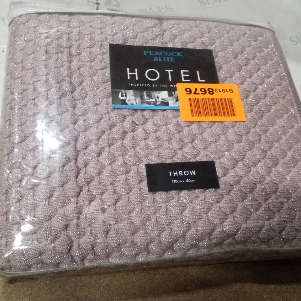 PEACOCK BLUE HOTEL DUSKY PINK THROW 