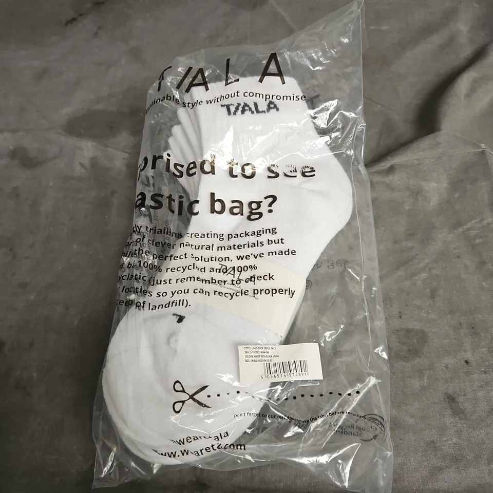 TALA LOGO SOCK 3PACK IN WHITE SIZE S/M