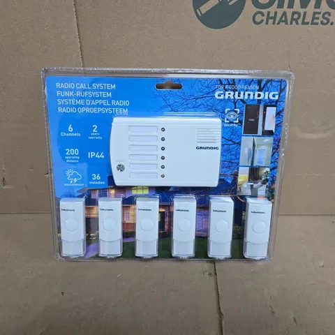 GRUNDIG RADIO CALL SYSTEM – 6 CHANNEL WITH BASE UNIT & 6 WIRELESS TRANSMITTERS
