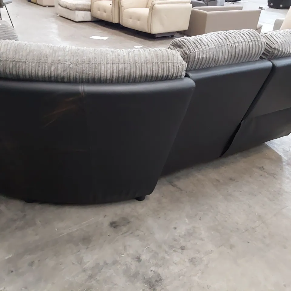 DESIGNER MANUAL END RECLINING CORNER GROUP BLACK FAUX LEATHER & GTEY JUMBO CHORD 