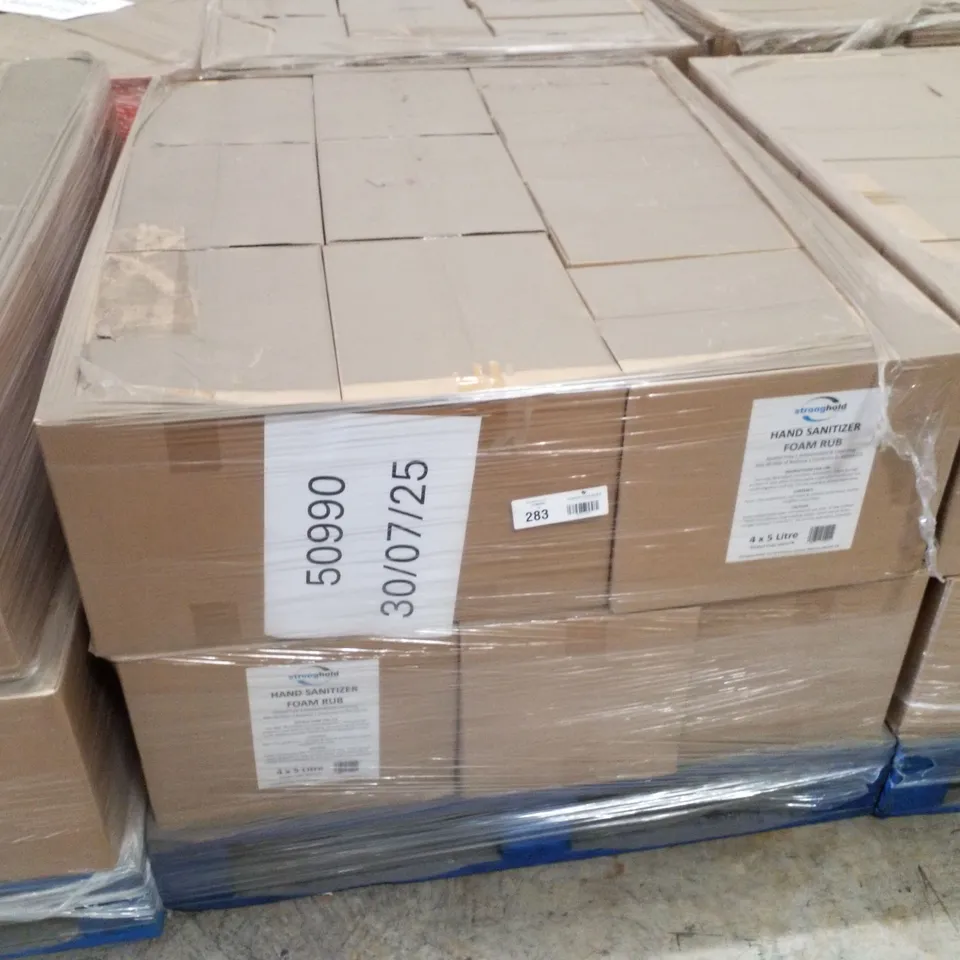 PALLET CONTAINING APPROXIMATELY 80 BOTTLES OF STRONGHOLD ALCOHOL HAND SANITISER 5LTR