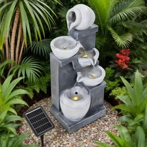 BOXED BREEINS 4 TIER ROCKERY SOLAR POWERED OUTDOOR WATER FOUNTAIN WITH LED LIGHTS (1 BOX)
