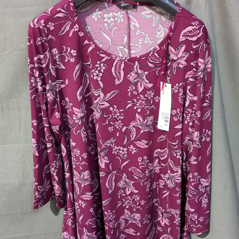 ROMAN LADIES FLORAL PRINT TUNIC BURGUNDY SIZE 16
