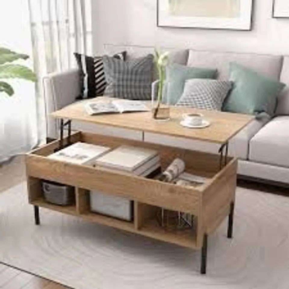 BOXED LIFT TOP COFFEE TABLE WITH 3 COMPARTMENTS AND HIDDEN STORAGE METAL LEG COFFEE TABLE WITH PNEUMATIC LIFT