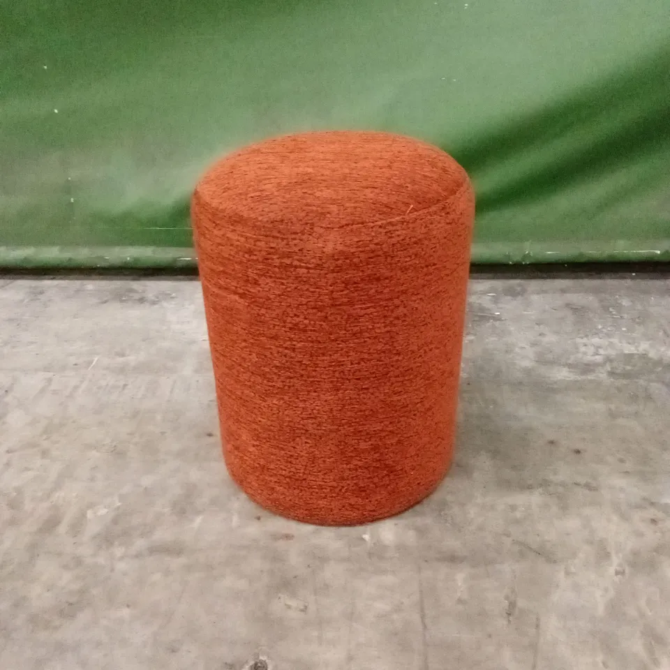 QUALITY DESIGNER CYLINDRICAL SMALL FABRIC FOOTSTOOL IN BURNT ORANGE