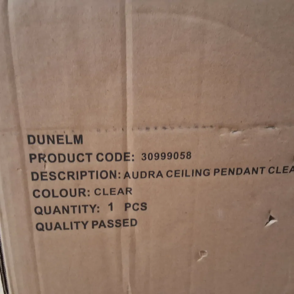 BOXED DUNELM AUDRA CEILING PENDANT – CLEAR