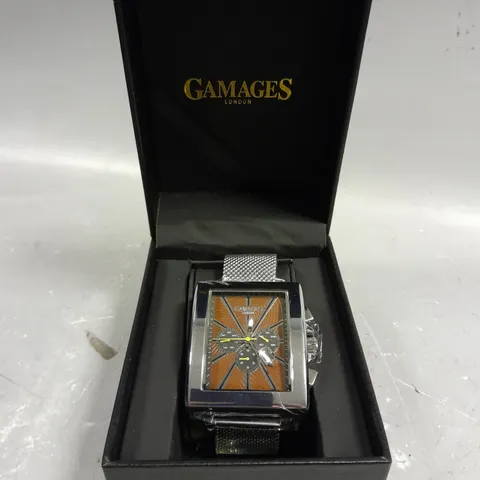GAMAGES EXCLUSIVE BROWN DIAL STAINLESS STEEL CASE WATCH