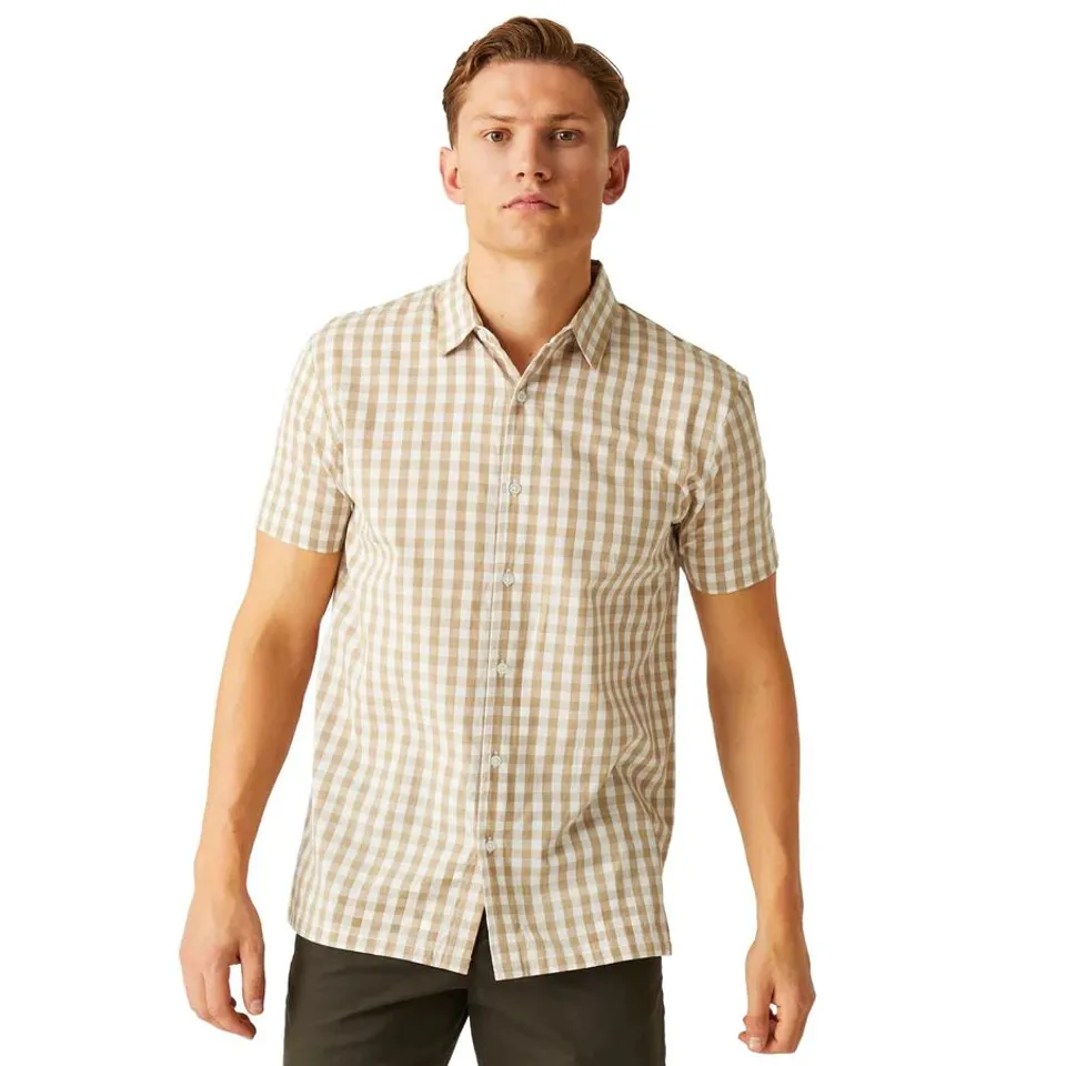 BRAND NEW REGATTA MENS DENMOOR SHORT SLEEVE SHIRT IN OAT/WHITE SIZE MEDIUM
