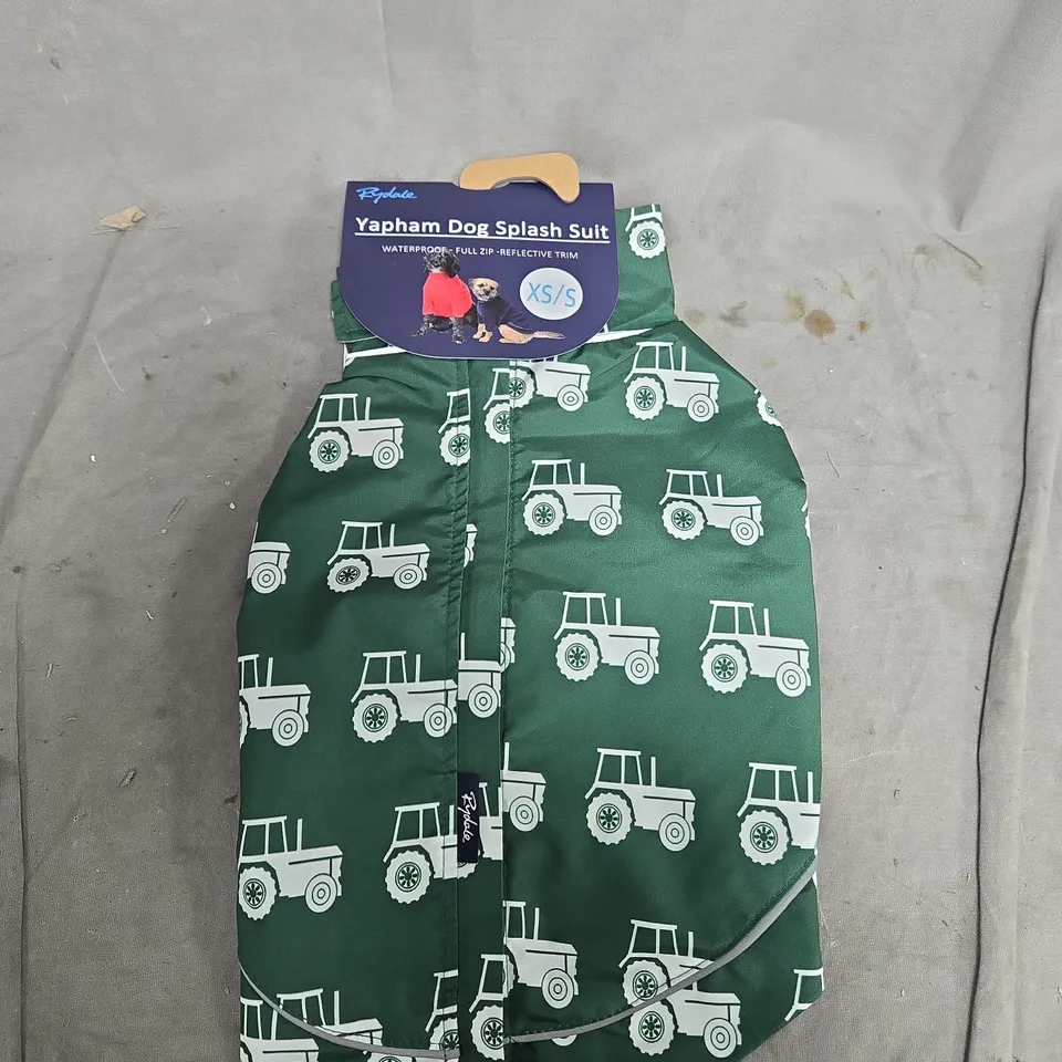 RYDALE YAPHAM DOG SPLASH SUIT – GREEN TRACTOR PRINT, XS/S