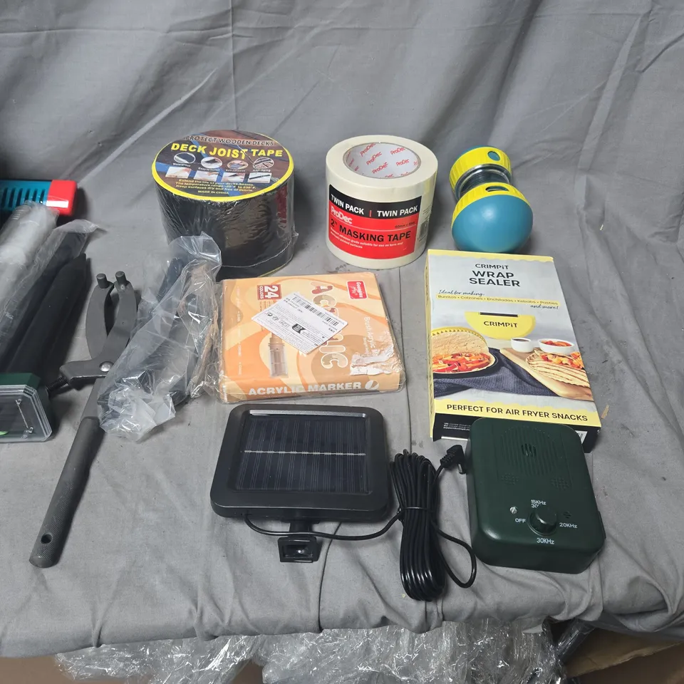 APPROXIMATELY 15 ASSORTED DIY & CRAFT TOOLS & ACCESSORIES – TAPES, SEALER, ACRYLIC MARKER, SOLAR PANEL, MISC ITEMS