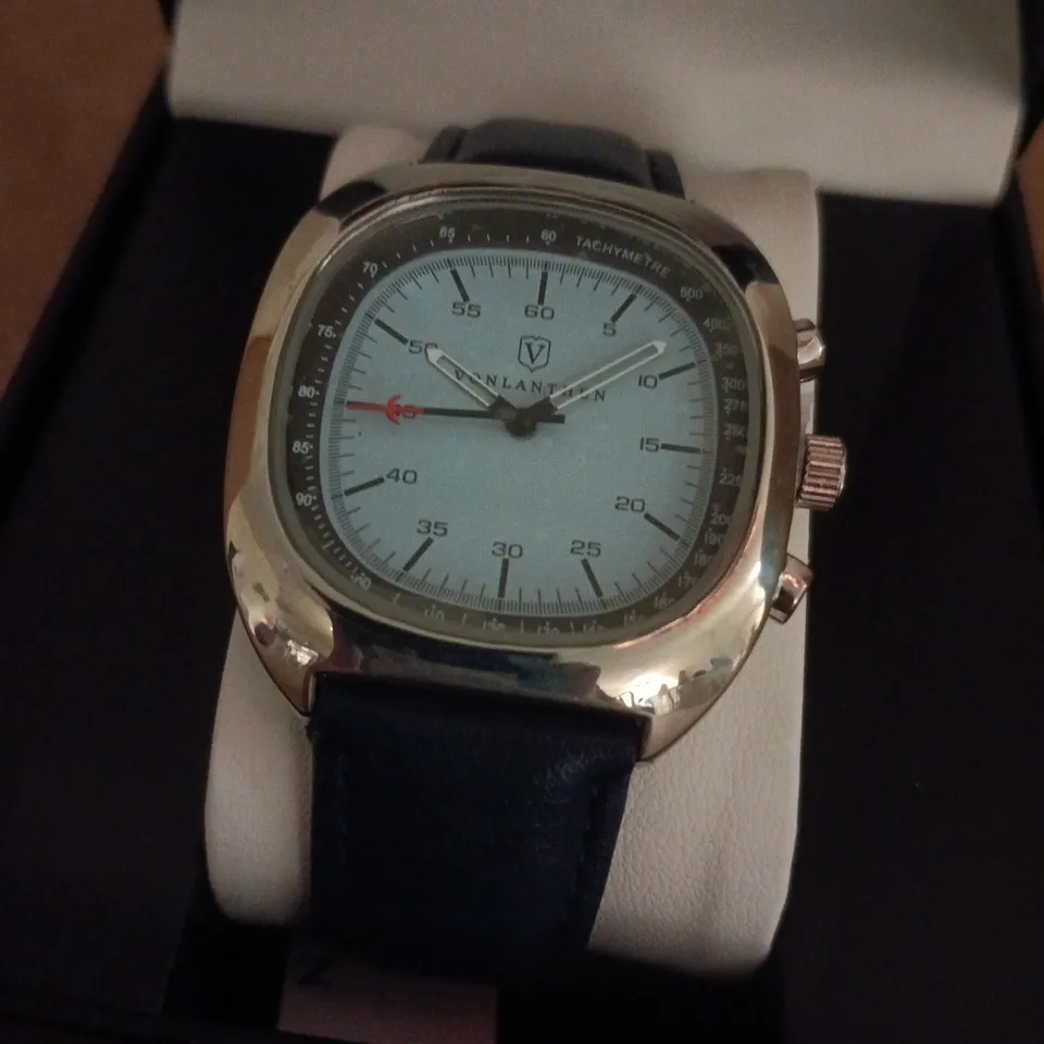 VONLANTHEN AVIATION WATCH FEATURING A BLUE DIAL AND A NAVY LEATHER STRAP