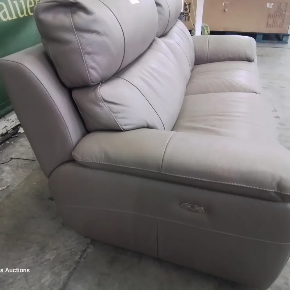 QUALITY ITALIAN DESIGNER PATRIZIO POWER RECLINING THREE SEATER SOFA LIGHT GREY LEATHER 