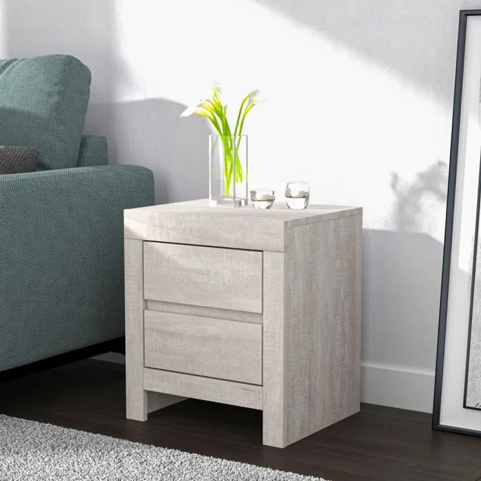 BOXED ELLANI CUBBOT 2 DRAWER BEDSIDE TABLE   