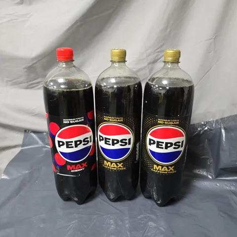 LOT OF 3 PEPSI MAX 2L BOTTLES – CHERRY X 1 AND 2 X CAFFEINE FREE 